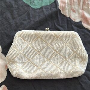 Vintage beaded ivory clutch Made in Japan.